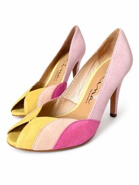 Vintage Nina Originals Made in Italy Suede Colorblock Peep Toe Heels Size US 7
